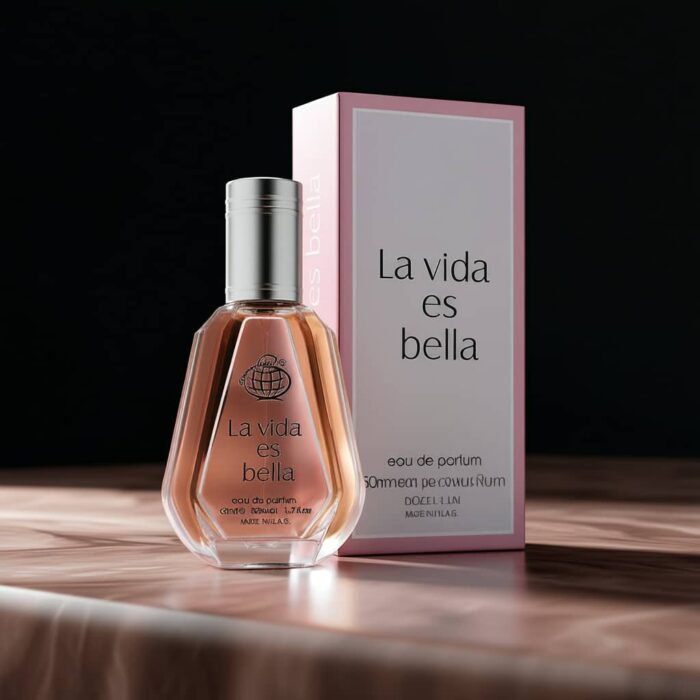 عطر ادکلن زنانه لانکوم لا ویه است بله فراگرنس ورد مدل لا ویدا اس بلا (Fragrance World La Vida Es Bella) حجم 50 میل