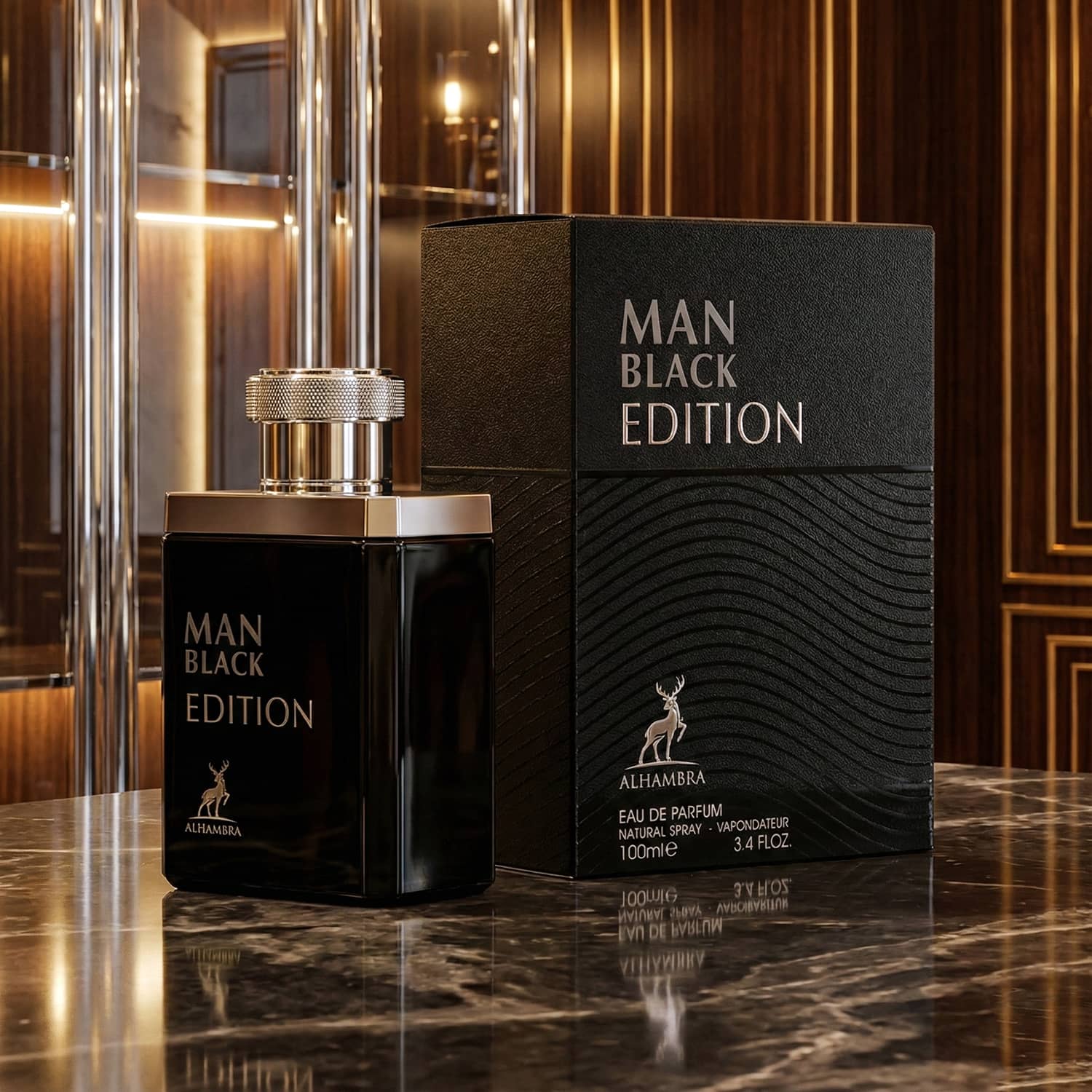 عطر ادکلن مردانه مونت بلنک لجند الحمبرا مدل من بلک ادیشن (Maison Alhambra Man Black Edition) حجم 100